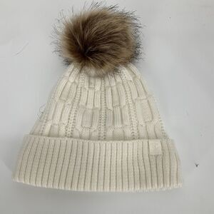 Calvin Klein White Knit Hat with Brown Pom